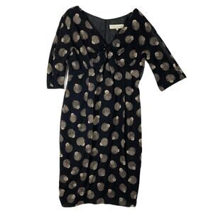 PADDY CAMPBELL Dress UK 14/US 10 Virgin Wool Geo Print Bow Ruched Lined